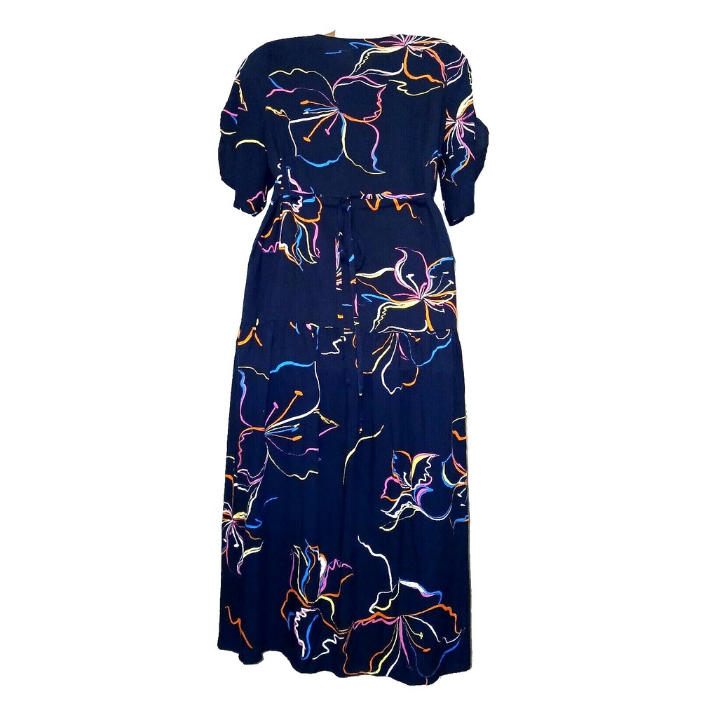 Avenue Val Print Women Maxi Dress 20 Blue Lily Flower Bohemian High Low Flowy - Picture 7 of 10